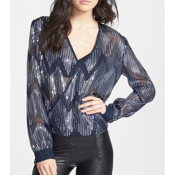 Wayf Tops - WAYF Nordstrom Sequin Surplice Top Blouse